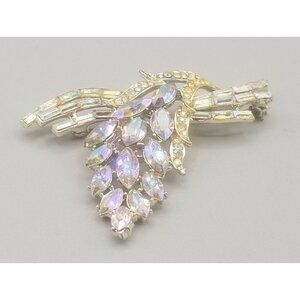 Aurora Borealis Brooch Marquis Round Rectangle Rhinestones Gold Tone Vintage